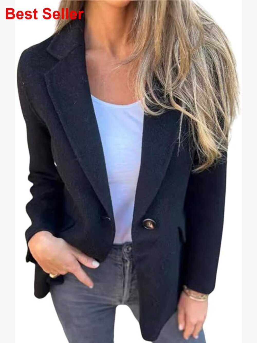Wool Blend Blazer Suit Jacket Open Front Short Pea Coat